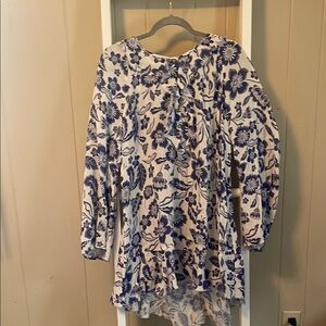 Anthropologie Blue Floral Long Sleeve Dress